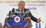  ?? (AFP) ?? United Nations Secretary-general Antonio Guterres speaks at a press conference during the ASEAN Summit in Phnom Penh on Saturday