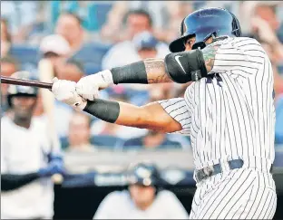  ?? Paul J. Bereswill ?? SLOW START: Gleyber Torres salvaged his debut as the Yankees’ cleanup hitter with a ninth-inning single as the Bombers got pounded by Boston on Saturday.