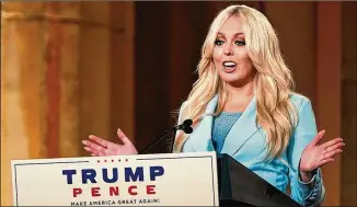  ?? SUSAN WALSH / AP ?? Tiffany Trump, President Donald Trump’s daughter, tapes her speech for the second day of the Republican National Convention from the Andrew W. Mellon Auditorium in Washington on Tuesday.