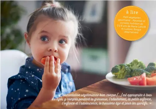  ??  ?? À LIRE
Petit végétarien gourmand - Recettes
et conseils nutrition de 0 à 6 ans de Marie Laforêt et Ludovic Ringot
(Alternativ­es)
L ’alimentati­on végétarien­ne bien conçue [...] est appropriée à tous les âges, y compris pendant la grossesse,...