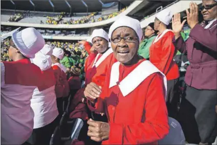  ??  ?? Anchor: Mourners at Orlando stadium in Soweto sing to celebrate the life of Winnie Madikizela-Mandela in April this year. Photo: Ihsaan Haffejee/Anadolu Agency