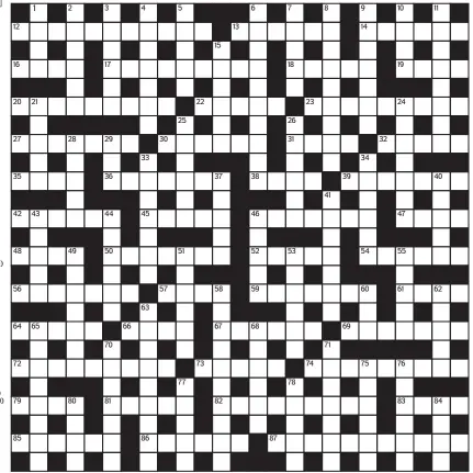  ??  ?? THE GIANT CROSSWORD CHOOSE CRYPTIC OR QUICK, THE ANSWERS ARE EXACTLY THE SAME. FOR TODAY’S SOLUTIONS, CALL NOW0901 235 0150. OTHERWISE SOLUTIONS WILL APPEAR IN MONDAY’S PAPER. Calls cost 65p per minute plus your telephone company’s network access charge. Helpline: DMG Media Mobile &amp; TV – 0808 272 0808