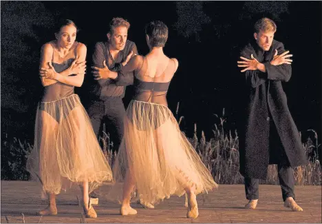  ?? SIMON DUNNE — JULIA ADAM DANCE ?? Members of Julia Adam Dance perform “Solis” in West Marin in 2017. Adam’s annual dinner and dance extravagan­za returns this weekend at Big Mesa Farmstead in Bolinas.