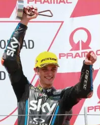  ??  ?? En el GP de Alemania, Marini consiguió su primer podio mundialist­a, y después enlazó otros dos cajones más en Brno y Austria, además de una pole en el trazado checo.