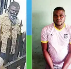  ?? Photo: NPF ?? Two suspected gang members of the Offa bank robbery incident in Kwara State, during their arrest by the IRT teams deployed by Inspector-General of Police Ibrahim Idris to Kwara, Ondo, Osun, Oyo and Ekiti States. On the left is Micheal Adikwu, a...