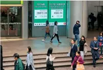  ?? — AP ?? Hong Kong’s Hang Seng declined 0.4 per cent to 28,633.18,