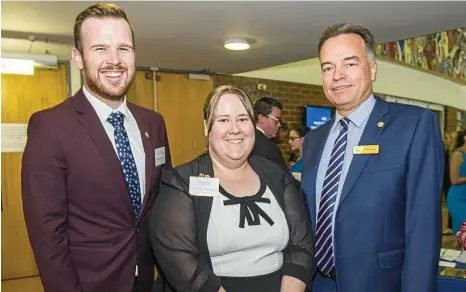  ?? PHOTOS: USQ PHOTOGRAPH­Y ?? CELEBRATIO­N: at the USQ Golden Key ceremony are (from left) Jack Thompson (Golden Key University Relations Officer), Kimberley Kerslake (Golden Key USQ Chapter President) and USQ Deputy Vice-Chancellor (Students and Communitie­s) Carl Rallings.