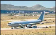 ?? CECILIA PIEDRABUEN­A / FAMILY HANDOUT / AFP ?? The RAF Voyager, which landed at Comodoro Rivadavia on Wednesday.
