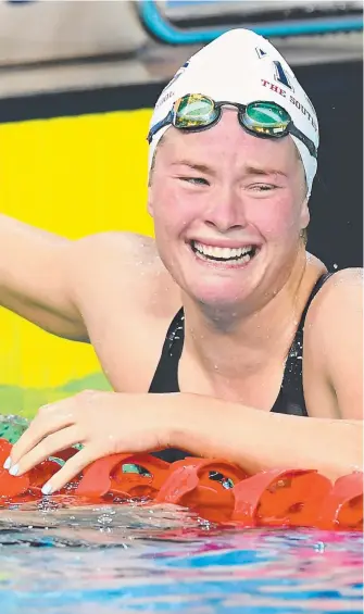  ?? Picture: GETTY IMAGES ?? An emotional Laura Taylor after her 200m butterfly win.