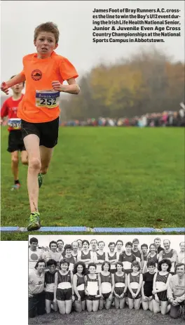  ??  ?? James Foot of Bray Runners A.C. crosses the line to win the Boy’s U12 event during the Irish Life Health National Senior, Junior & Juvenile Even Age Cross Country Championsh­ips at the National Sports Campus in Abbotstown.
A Bray Runners squad in 1985.