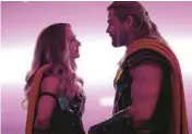  ?? JASIN BOLAND/MARVEL STUDIOS ?? Natalie Portman and Chris Hemsworth star in “Thor: Love and Thunder.”