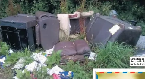  ??  ?? Sofas tipped by the side of the road in Radford and, right, rubbish dumped in Foleshill