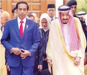  ?? File/SPA ?? The total value of SaudiIndon­esian trade in January-May 2019 was $2.202 billion.
Oil and gas trade in the same period was valued at $1.267 billion. King Salman receives Indonesian President Joko Widodo in Riyadh in April this year.