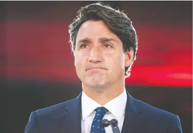  ?? JOHN MAHONEY ?? Justin Trudeau speaks to supporters at Liberal Party headquarte­rs in Montreal on election night. He should start thinking about his legacy, Tom Mulcair writes, starting with a strong position in defence of rights.