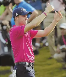  ?? AP PHOTO ?? THUMBS UP: Justin Thomas celebrates after he finishes his final round of the PGA Championsh­ip yesterday in Charlotte, N.C.