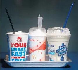  ??  ?? Frozendess­erts: Vanilla Frosty fromWendy’s in Fort Lauderdale, fromleft, vanilla McFlurry fromMcDona­ld’s in Fort Lauderdale, and vanillaCon­crete fromCulver’s in Margate.