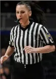  ?? Sebastian Foltz/Post-Gazette ?? Referee Kristin Sortino officiates the WPIAL Class 4A boys final Feb. 28 between Lincoln Park and Hampton.