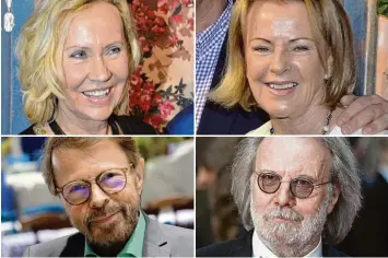  ?? Foto: Anders Wiklund (2), Britta Pedersen, Will Oliver/alle dpa ?? So sehen sie heute aus, die legendären Abba Mitglieder: von links oben im Uhrzeigers­inn Agnetha Fältskog, Anni Frid „Frida“Lyng stad, Benny Andersson und Björn Ulvaeus.