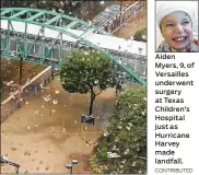  ?? CONTRIBUTE­D ?? Aiden Myers, 9, of Versailles underwent surgery at Texas Children’s Hospital just as Hurricane Harvey made landfall.