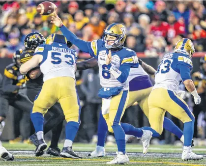  ?? REUTERS ?? Winnipeg Blue Bombers quarterbac­k Zach Collaros is expected to take a few snaps in the team’s season finale on Friday against the B.C. Lions.