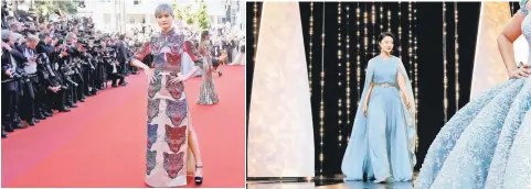  ??  ?? (Clockwise from top left) Actress Li Yuchun poses at the 70th Cannes Film Festival. • Jury member Fan Bingbing arrives on stage. • Actress Michelle Yeoh poses on the red carpet at the opening of the festival in Cannes, France, on May 17. • Director...