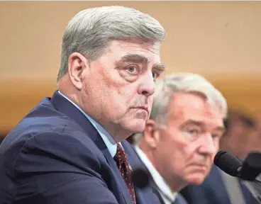  ?? JACK GRUBER/ USA TODAY ?? Former Chairman of the Joint Chiefs of Staff Gen. Mark Milley, left, and former U.S. Central Command head Gen. Kenneth McKenzie said Tuesday the withdrawal from Afghanista­n was a disaster due to the timing of the State Department.