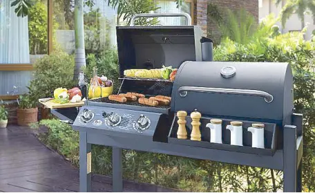  ??  ?? Gas and charcoal barbecue grill
