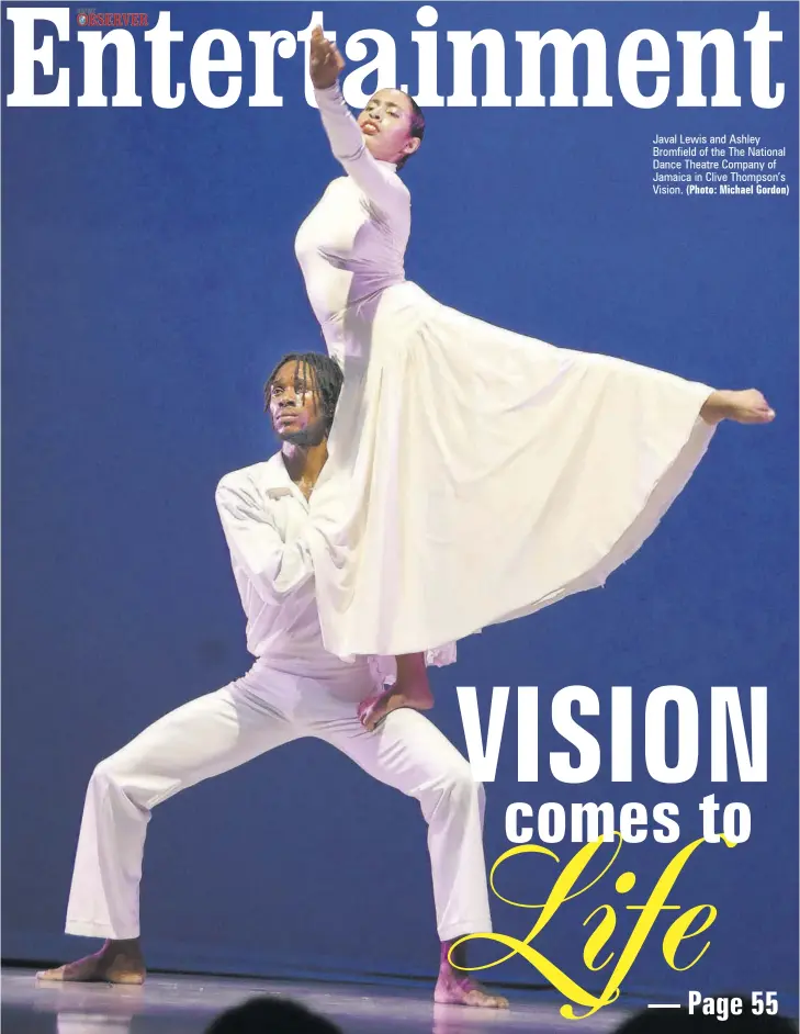  ?? (Photo: Michael Gordon) ?? Javal Lewis and Ashley Bromfield of the The National Dance Theatre Company of Jamaica in Clive Thompson’s Vision.