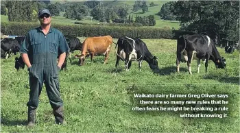  ?? ?? Waikato dairy farmer Greg Oliver says there are so many new rules that he often fears he might be breaking a rule without knowing it.