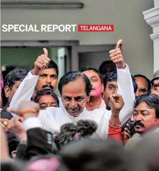  ?? Photograph by M ZHAZO ?? K. CHANDRASEK­HAR RAO’S TRS IS LIKELY TO SWEEP
TELANGANA IN ALLIANCE WITH THE CONGRESS