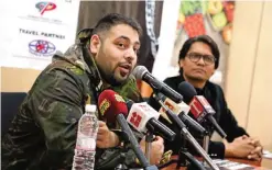  ?? — Photo by Sajeev K Peter ?? Popular Indian rapper speaks during the press conference yesterday in Kuwait.