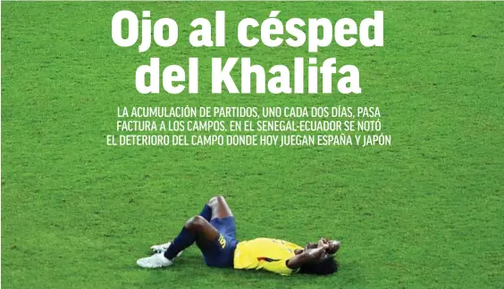  ?? EFE ?? Jackson Porozo, desoaldo sobre el césped del Khalifa, después de la eliminació­n de Ecuador ante Senegal.