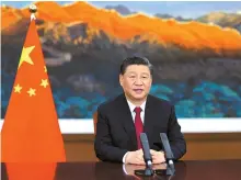  ?? Xinhua-Yonhap ?? Chinese President Xi Jinping delivers a keynote speech via video for the opening ceremony of the Boao Forum for Asia (BFA) Annual Conference in Beijing, Tuesday.