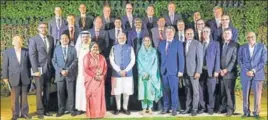  ?? PTI ?? Prime Minister Narendra Modi and Minister for Food Processing Industries Harsimrat Kaur Badal with business leaders at the World Food India event in New Delhi on Friday