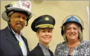  ?? SUBMITTED PHOTO ?? Captains of the WalkWorks ChesCo! First Responder teams, from left to right: County Commission­er Terence Farrell, Team Fire; County Commission­er Michelle Kichline, Team Law Enforcemen­t; and County Commission­er Kathi Cozzone, Team Emergency Medical Services.