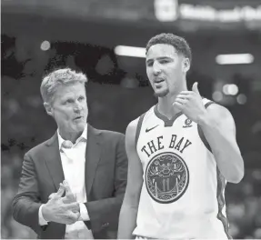  ?? CARY EDMONDSON/USA TODAY SPORTS ?? Warriors coach Steve Kerr and guard Klay Thompson are done for the season under the NBA’s restart plan.
