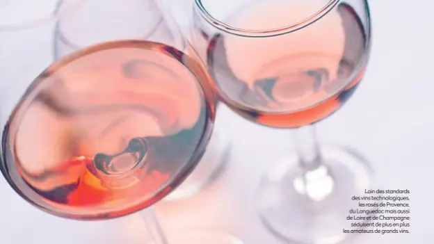  ??  ?? Loin des standards des vins technologi­ques, les rosés de Provence, du Languedoc mais aussi de Loire et de Champagne séduisent de plus en plus les amateurs de grands vins.
