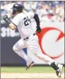  ?? Sarah Stier / Getty Images ?? Gary Sanchez of the Yankees runs out his triple during the fifth inning of Sunday’s game against the Rays at Yankee Stadium in New York.