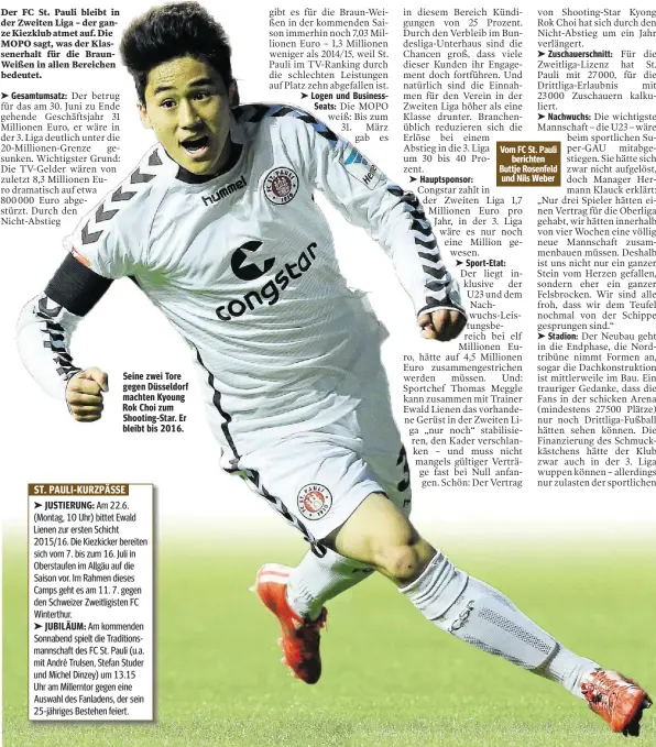  ??  ?? Seine zwei Tore gegen Düsseldorf machten Kyoung Rok Choi zum Shooting-Star. Er bleibt bis 2016.