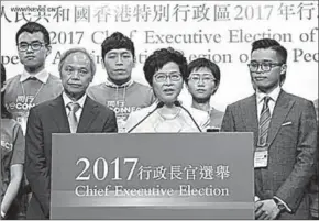  ??  ?? Lam Cheng Yuet-ngor meets the press after winning the election in Hong Kong, south China, March 26, 2017.