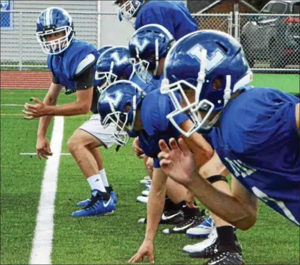  ?? PHOTO BY JOE BOYLE ?? La Salle Institute offense preparing for their week one match up with Ravena-Coeymans-Selkirk on the brand new turf at La Salle Institute on August 30, 2018.