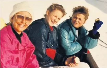  ??  ?? Chrissie Brewer (centre) in Norway as a 16-year-old in the mountains of Vaksvik.