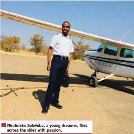  ??  ?? Nkululeko Sokweba, a young dreamer, flies across the skies with passion.