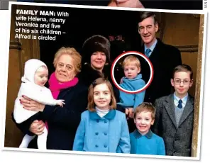  ??  ?? FAMILY MAN: With wife Helena, nanny Veronica and five of his six children – Alfred is circled