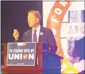  ?? Emilie Munson / Hearst Connecticu­t Media ?? Ned Lamont, Democratic nominee for governor, speaks at a political convention of the Connecticu­t AFL-CIO at the Hilton Hotel in Hartford on Friday.