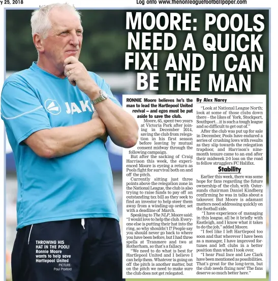  ?? PICTURE: Paul Paxford ?? THROWING HIS HAT IN THE POOL! Ronnie Moore wants to help save Hartlepool United