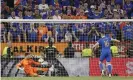  ?? Manuel Vidal/EPA ?? Kevin Trapp saves Aaron Ramsey’s penalty during the shootout. Photograph: José