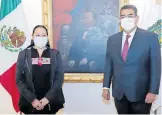  ?? /CORTESÍA: GOBIERNO DE PUEBLA ?? Maria Luisa Albores se reunió con el gobernador