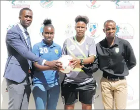  ?? Photo: NFA ?? Moment of truth...Technical staff and players of both Tura Magic Ladies and Galz & Goals FC posing during yesterday’s presser. The two teams will meet in this weekend’s NFA Women Super Cup final.