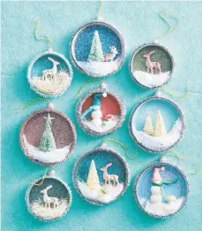  ?? CARSON DOWNING/BETTER HOMES & GARDENS ?? Diorama ornaments made out of upcycled Mason jar lids.